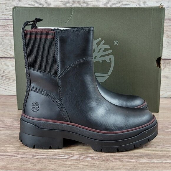 NEW Timberland Malynn Boots Women's Size 6.5 Chelsea Chunky Leather Biker Moto - Picture 2 of 9